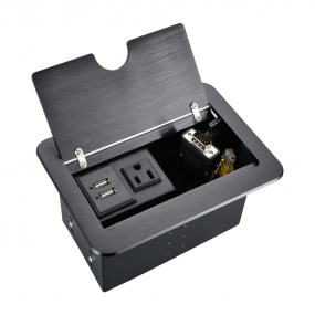 Black desk Clamshell multifunction cable cubby socket