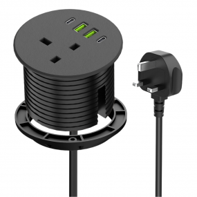 2 PD 65W USB-C Ports 1 AC Outlets Desk Power Grommet