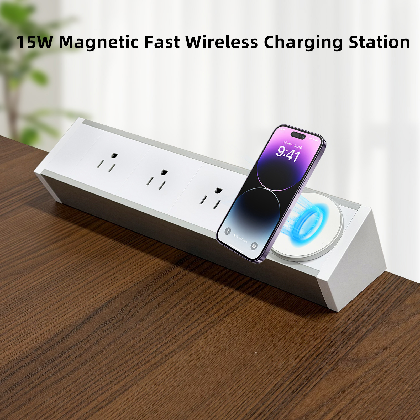 Desk Mount USB Charging Power Station with Magnetic Wireless Charger